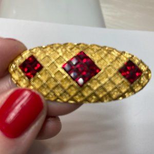 BALENCIAGA PARIS GOLD PIN ADORNED WITH LAB RUBIES (RED GEMSTONES)